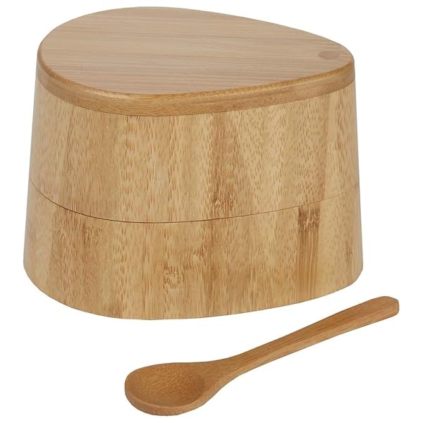 Lily's Home - Recipiente ovalado de bambú para especias, salero y pimienta, 2 en 1, caja de madera con cierre magnético y cuchara - Image 4