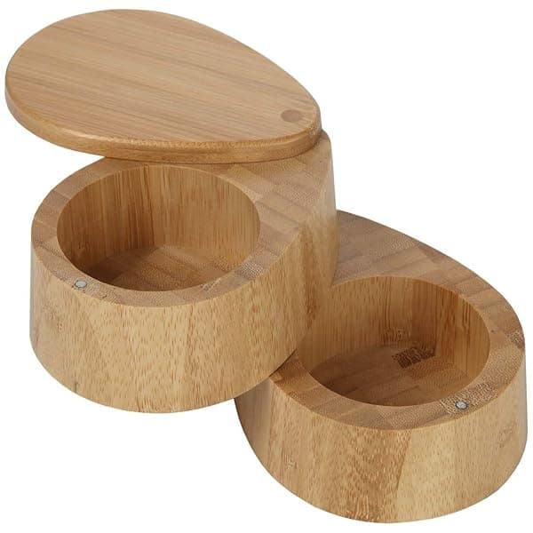 Lily's Home - Recipiente ovalado de bambú para especias, salero y pimienta, 2 en 1, caja de madera con cierre magnético y cuchara - Image 6