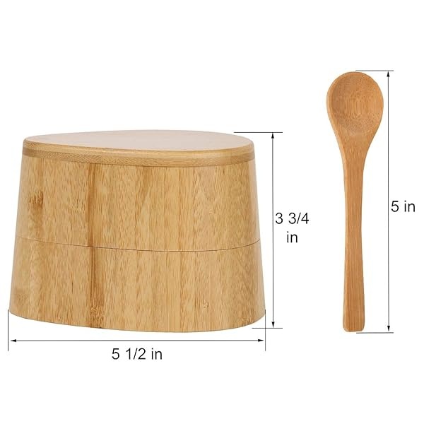Lily's Home - Recipiente ovalado de bambú para especias, salero y pimienta, 2 en 1, caja de madera con cierre magnético y cuchara - Image 7