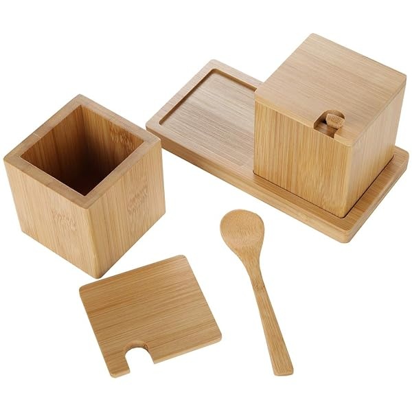 Lily's Home - Salero y pimentero de madera de bambú con cucharas y bandeja - Image 6