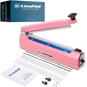 LinsnField Sealer Pro – Sellador térmico de impulso de 8 pulgadas – Ancho de sellado de 2 mm – Máquina selladora manual de calor para todas las bolsas – Más resistente para un sellado fuerte y seguro para almacenamiento de alimentos a largo plazo – 2 reemplazos adicionales, 2 fusibles incluidos (rosa)