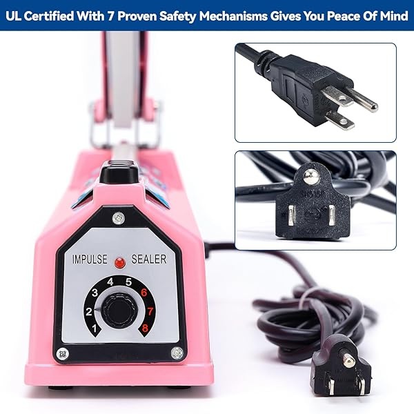 LinsnField Sealer Pro – Sellador térmico de impulso de 8 pulgadas – Ancho de sellado de 2 mm – Máquina selladora manual de calor para todas las bolsas – Más resistente para un sellado fuerte y seguro para almacenamiento de alimentos a largo plazo – 2 reemplazos adicionales, 2 fusibles incluidos (rosa) - Image 6