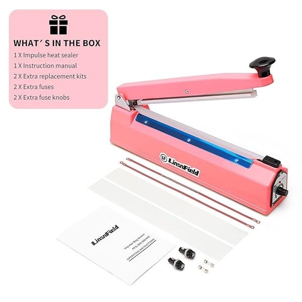 LinsnField Sealer Pro – Sellador térmico de impulso de 8 pulgadas – Ancho de sellado de 2 mm – Máquina selladora manual de calor para todas las bolsas – Más resistente para un sellado fuerte y seguro para almacenamiento de alimentos a largo plazo – 2 reemplazos adicionales, 2 fusibles incluidos (rosa) - Image 9