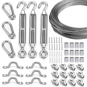 Litcher Globe String Light Suspension Kit, Outdoor Light Guide Wire, Vinyl Coated Stainless Steel Steel Cable，Include 150fts Transparent PVC and 304 Stainless Steel Wire Cable, Turnbuckle and Hooks