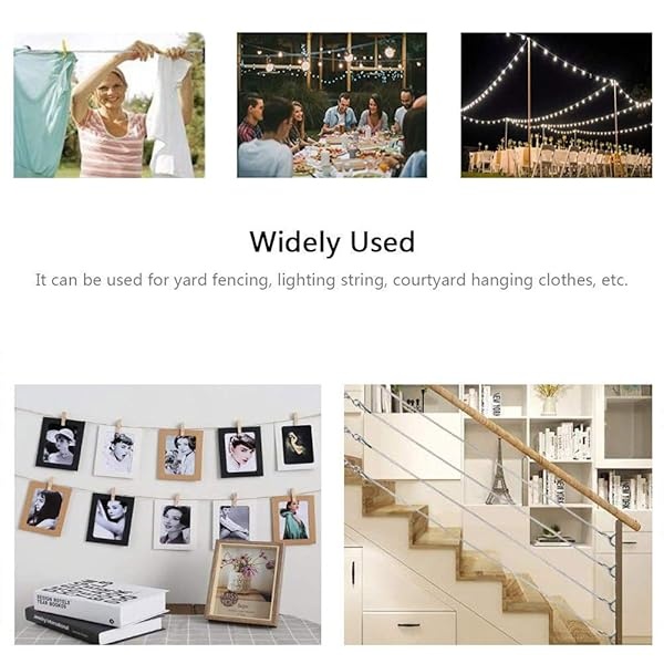 Litcher Globe String Light Suspension Kit, Outdoor Light Guide Wire, Vinyl Coated Stainless Steel Steel Cable，Include 150fts Transparent PVC and 304 Stainless Steel Wire Cable, Turnbuckle and Hooks - Image 6