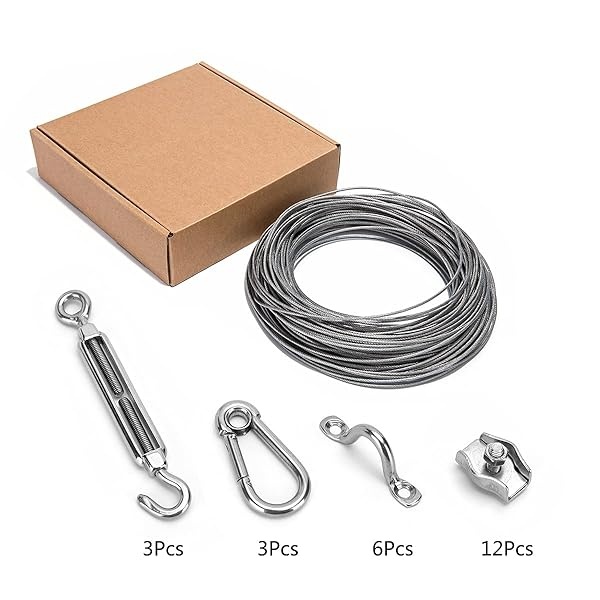 Litcher Globe String Light Suspension Kit, Outdoor Light Guide Wire, Vinyl Coated Stainless Steel Steel Cable，Include 150fts Transparent PVC and 304 Stainless Steel Wire Cable, Turnbuckle and Hooks - Image 8