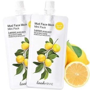 Look At Me Mud Mask Minis (paquete de 4) para aloe, limón, granada, loto, mascarilla de belleza coreana con caolín y arcilla de bentonita, cuidado de la piel coreano, minimizador de poros, mascarilla iluminadora, mascarilla facial hidratante (limón) (hasta 4 usos por paquete)