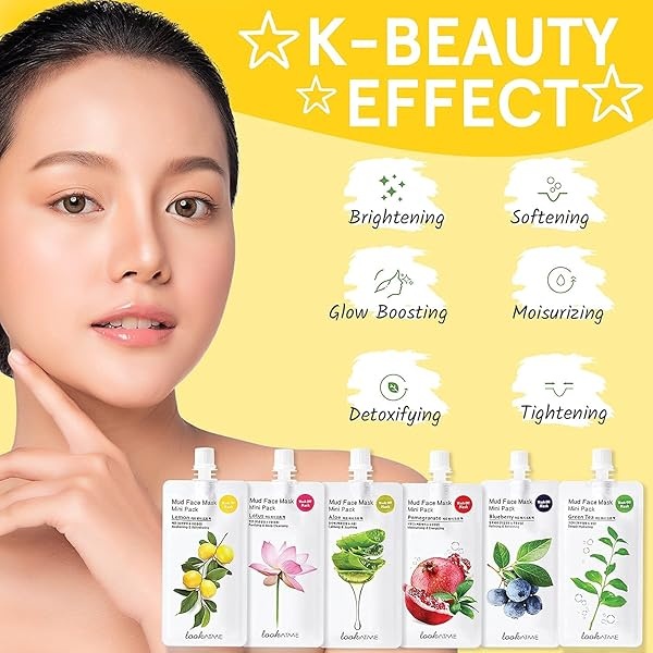 Look At Me Mud Mask Minis (paquete de 4) para aloe, limón, granada, loto, mascarilla de belleza coreana con caolín y arcilla de bentonita, cuidado de la piel coreano, minimizador de poros, mascarilla iluminadora, mascarilla facial hidratante (limón) (hasta 4 usos por paquete) - Image 7