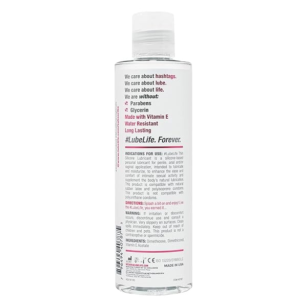 Lube Life #Lubelife Apenas hay lubricante fino a base de silicona de larga duración, lubricante íntimo de 8 onzas para piel sensible, para hombres, mujeres y parejas (sin parabenos y glicerina; resistente al agua) - Image 3