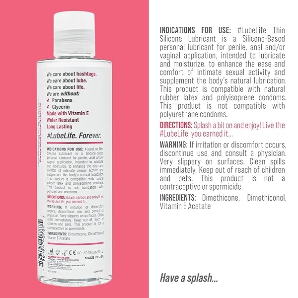 Lube Life #Lubelife Apenas hay lubricante fino a base de silicona de larga duración, lubricante íntimo de 8 onzas para piel sensible, para hombres, mujeres y parejas (sin parabenos y glicerina; resistente al agua) - Image 4