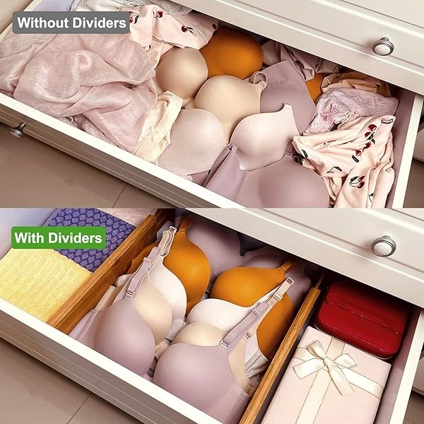 Luckllsa Separadores de cajones de cocina de bambú (12.4-17.3 pulgadas) para cajones pequeños, paquete de 4 organizadores de cajones ajustables, funciona en cocina, cambiador, baño, recámara, cajón de bebé, computadora, oficina - Image 6