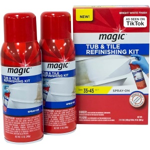 MAGIC Kit de reacabado de Tina y Azulejos, espray en Aerosol, reacabado de fregaderos, Porcelana, Fibra de Vidrio acrílica y Superficies de cerámica, Blanco Brillante