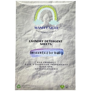 MAMA EARTH Hojas de detergente para ropa hipoalergénicas, ecológicas, biodegradables, sin plástico (60 cargas)