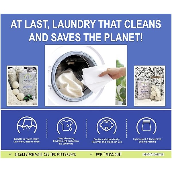 MAMA EARTH Hojas de detergente para ropa hipoalergénicas, ecológicas, biodegradables, sin plástico (60 cargas) - Image 6