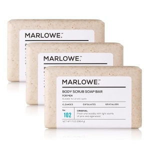 MARLOWE. No. 102 Men's Body Scrub Soap 7 oz (3 Bars) | Best Exfoliating Bar for Men | Made with Natural Ingredients | Green Tea Extract | Amazing Scent
