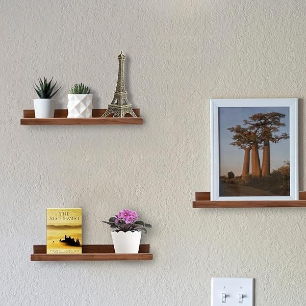 MBYD Estantes flotantes de madera de 16 pulgadas para montar en la pared, estante de madera de nogal para decoración del hogar para dormitorios, oficina, sala de estar, cocina, 3 tamaños iguales - Image 5