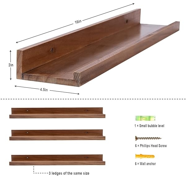 MBYD Estantes flotantes de madera de 16 pulgadas para montar en la pared, estante de madera de nogal para decoración del hogar para dormitorios, oficina, sala de estar, cocina, 3 tamaños iguales - Image 7