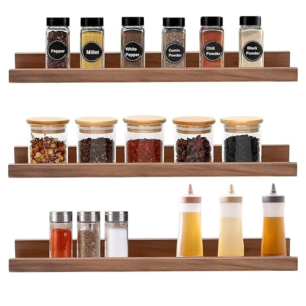 MBYD Estantes flotantes de madera de 16 pulgadas para montar en la pared, estante de madera de nogal para decoración del hogar para dormitorios, oficina, sala de estar, cocina, 3 tamaños iguales