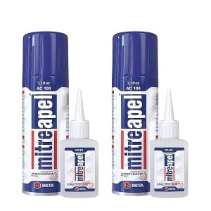 MITREAPEL CA Pegamento con activador (2 x 22.7 g - 2 x 3.4 onzas) - CA Glue para carpintería - Pegamento de cianoacrilato y spray activador - Pegamento loco, súper pegamento para manualidades y