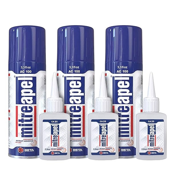 MITREAPEL CA - Pegamento con activador (3 x 0.8 oz - 3 x 3.4 onzas) - CA Glue para carpintería - Pegamento de cianoacrilato y spray activador - Pegamento loco, súper pegamento para manualidades y