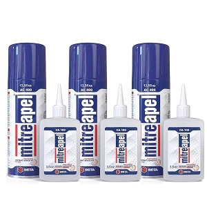 MITREAPEL Super CA Pegamento (3 x 3.5 onzas) con activador calcomanía en aerosol (3 x 14.5 onzas) con activador para madera, plástico, metal, piel, pegamento de cianoacrilato de cerámica para
