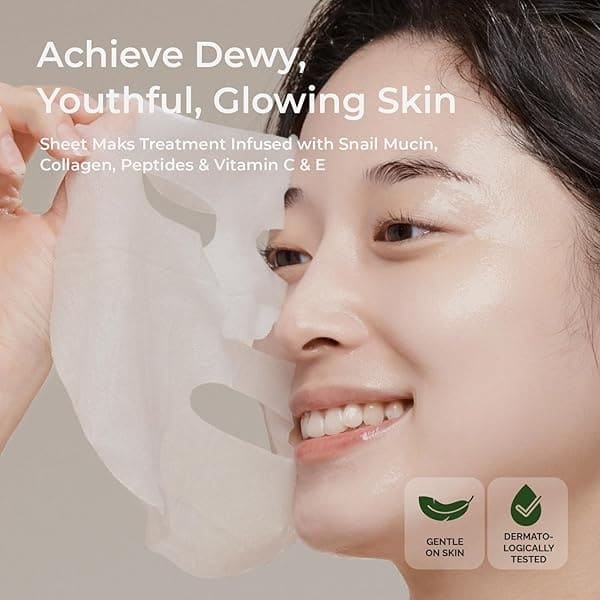 MOTHER MADE Tratamiento facial coreano de caracol hidratante profundo para piel seca, paquete de 10 | Mascarillas hidratantes de colágeno coreano para el cuidado de la piel | Filtro de secreción de caracol, Vitamina C iluminadora, Vitamina E antienvejecimiento, ácido hialurónico, sin perfume, para mujeres y hombres - Image 4