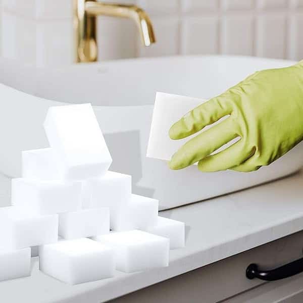Magic Sponge Eraser - Juego de 100 esponjas de melamina extra gruesas y duraderas a granel – Almohadillas de limpieza de espuma para múltiples superficies – bañera, suelo, zócalo, baño, limpiador de pared - Image 3