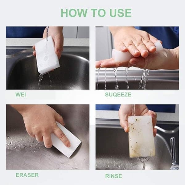 Magic Sponge Eraser - Juego de 100 esponjas de melamina extra gruesas y duraderas a granel – Almohadillas de limpieza de espuma para múltiples superficies – bañera, suelo, zócalo, baño, limpiador de pared - Image 4