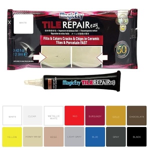 MagicEzy Tile RepairEzy (blanco) - Relleno de reparación de azulejos de cerámica para fijar virutas y grietas de azulejos, adherencia súper fuerte, cerámica, porcelana, acrílico, fibra de vidrio,