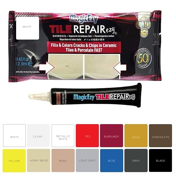 MagicEzy Tile RepairEzy (blanco) - Relleno de reparación de azulejos de cerámica para fijar virutas y grietas de azulejos, adherencia súper fuerte, cerámica, porcelana, acrílico, fibra de vidrio,