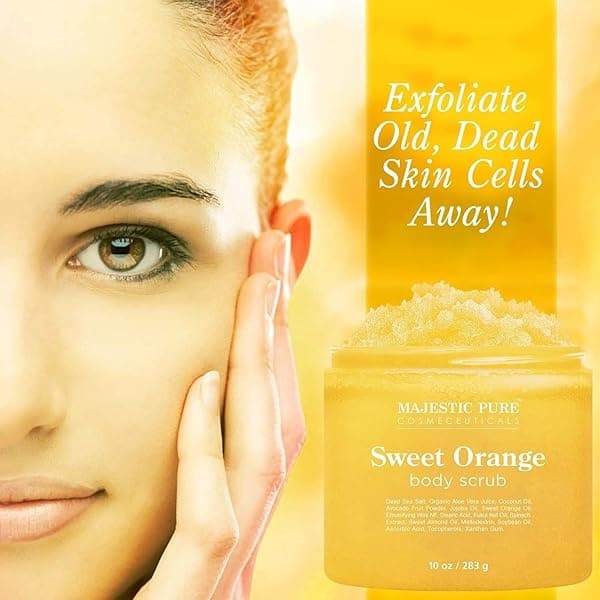 Majestic Pure Sweet Orange Body Scrub - Exfoliates, Moisturizes, and Nourishes Skin, 10 oz - Image 3