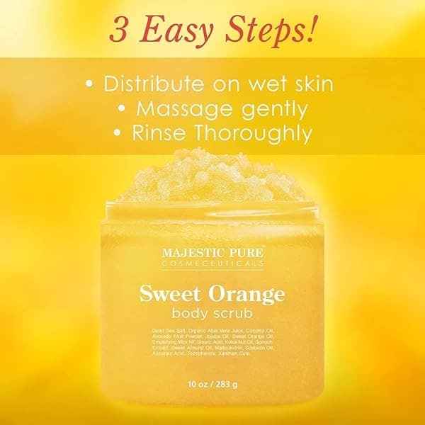 Majestic Pure Sweet Orange Body Scrub - Exfoliates, Moisturizes, and Nourishes Skin, 10 oz - Image 4