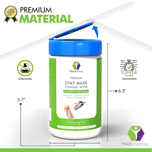 Mars Wellness CPAP - Toallitas de limpieza para máscara - Sin perfume - 80 toallitas CPAP 5 x 6 - Toallitas de limpieza sin pelusa - Paquete de 3 (240 toallitas) - Image 4