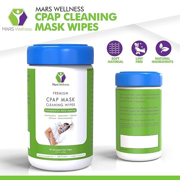 Mars Wellness CPAP - Toallitas de limpieza para máscara - Sin perfume - 80 toallitas CPAP 5 x 6 - Toallitas de limpieza sin pelusa - Paquete de 3 (240 toallitas) - Image 6