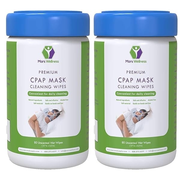 Mars Wellness CPAP Toallitas de limpieza para máscara – sin perfume – 80 toallitas CPAP 5 x 6 – toallitas de limpieza sin pelusa – 2 unidades (160 toallitas)