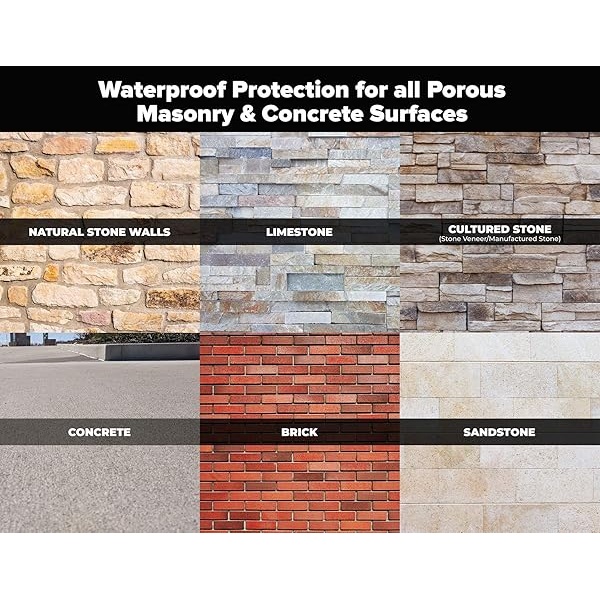 MasonryDefender - Sellador multiusos de piedra de ladrillo y hormigón, revestimiento impermeable penetrante transparente para superficies de mampostería al aire última intervensión, 1 galón - Image 5
