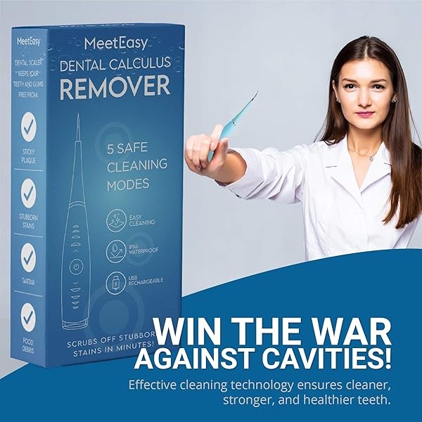 Meeteasy Electric Sonic Dental Calculus Plaque Remover Tool Kit - Tooth Scraper Tartar Removal Cleaner - Teeth Stain Eraser Polisher - Remove Tarter for Kids Adult - 100% Proven Safe - Image 3
