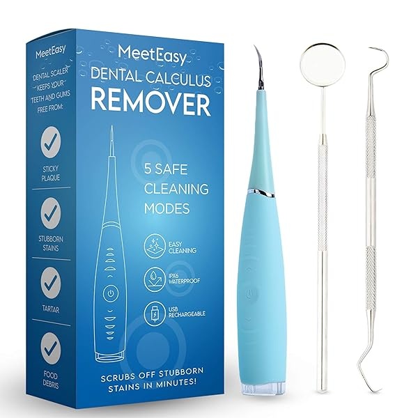 Meeteasy Electric Sonic Dental Calculus Plaque Remover Tool Kit - Tooth Scraper Tartar Removal Cleaner - Teeth Stain Eraser Polisher - Remove Tarter for Kids Adult - 100% Proven Safe