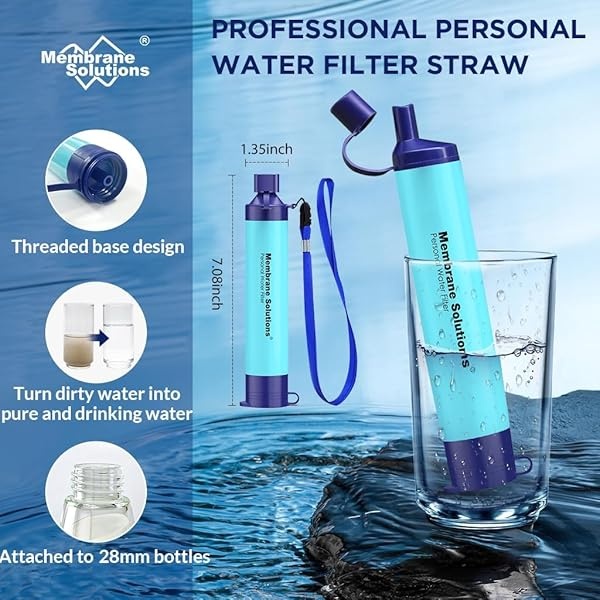 Membrane Solutions - Filtro de agua portátil con funda de transporte oficial, bolsa de paja de filtración de agua de emergencia, purificador de agua ligero de 5 etapas para camping, senderismo, - Image 4