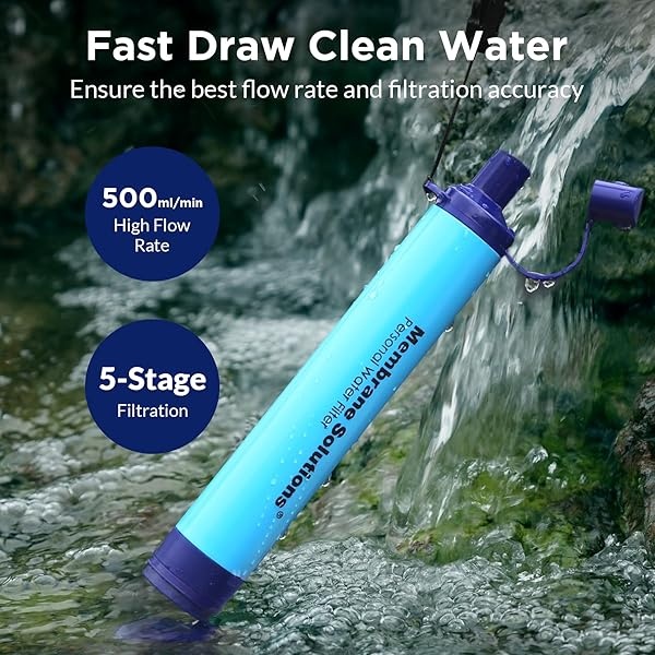 Membrane Solutions - Filtro de agua portátil con funda de transporte oficial, bolsa de paja de filtración de agua de emergencia, purificador de agua ligero de 5 etapas para camping, senderismo, - Image 8
