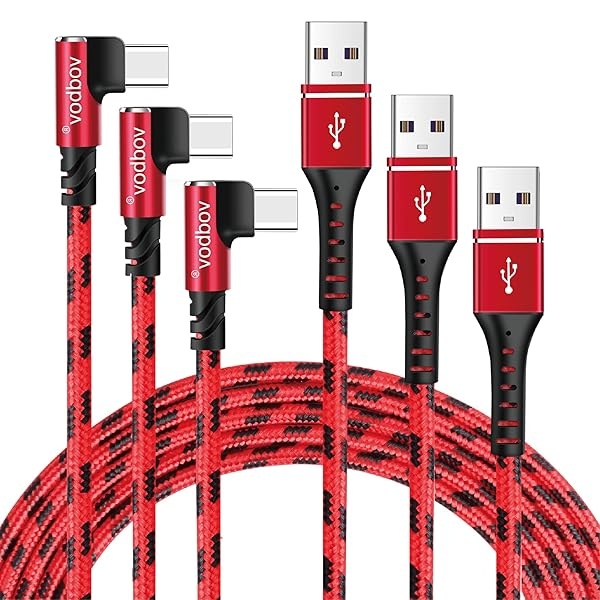 Micatel Cable USB-C a USB-A - 10 pies, 4 pies, 6 pies, 3 unidades, carga rápida de 90 grados con Samsung Galaxy Z Fold4, Flip 4 / S22 Ultra, Pixel 7 Pro, iPad Pro, Air 5, Mini 6 (rojo) - Image 3