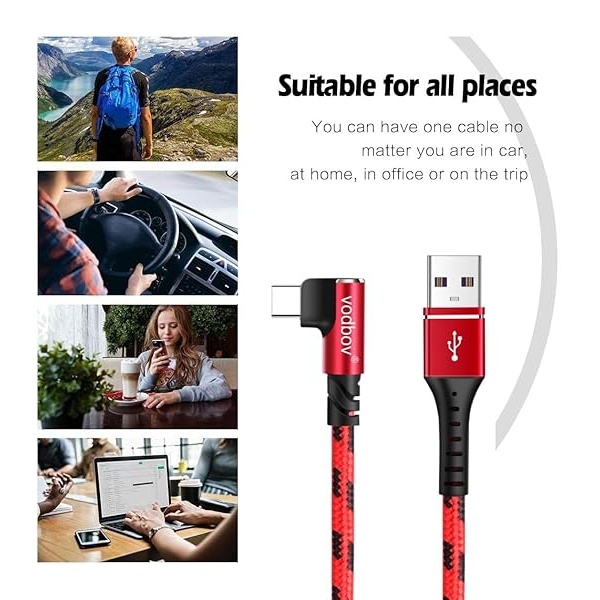 Micatel Cable USB-C a USB-A - 10 pies, 4 pies, 6 pies, 3 unidades, carga rápida de 90 grados con Samsung Galaxy Z Fold4, Flip 4 / S22 Ultra, Pixel 7 Pro, iPad Pro, Air 5, Mini 6 (rojo) - Image 9