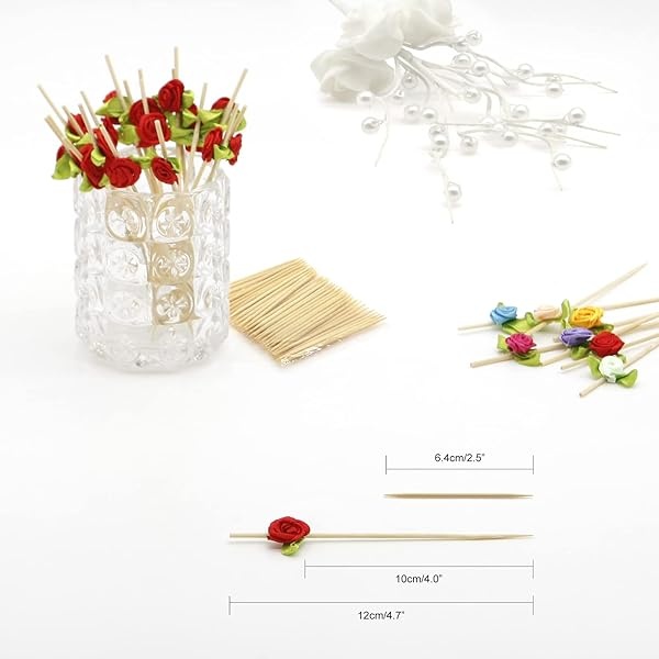 Minisland MSL220 - Palillos de dientes de bambú para aperitivos de 4.7 pulgadas de largo, palillos de cóctel de novia, fiesta de San Valentín, comida, bebidas de frutas, palillos decorativos, 100 unidades - Image 3