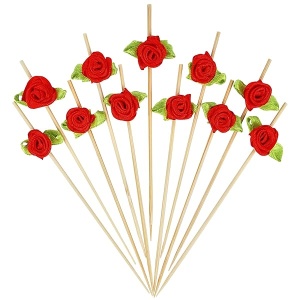 Minisland MSL220 - Palillos de dientes de bambú para aperitivos de 4.7 pulgadas de largo, palillos de cóctel de novia, fiesta de San Valentín, comida, bebidas de frutas, palillos decorativos, 100 unidades
