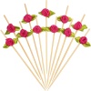 Minisland - Púas de cóctel de flores de rosa caliente, 100 unidades, palillos de bambú de lujo para aperitivos, despedida de soltera, boda, fiesta, San Valentín, alimentos, bebidas, frutas, Kabob,
