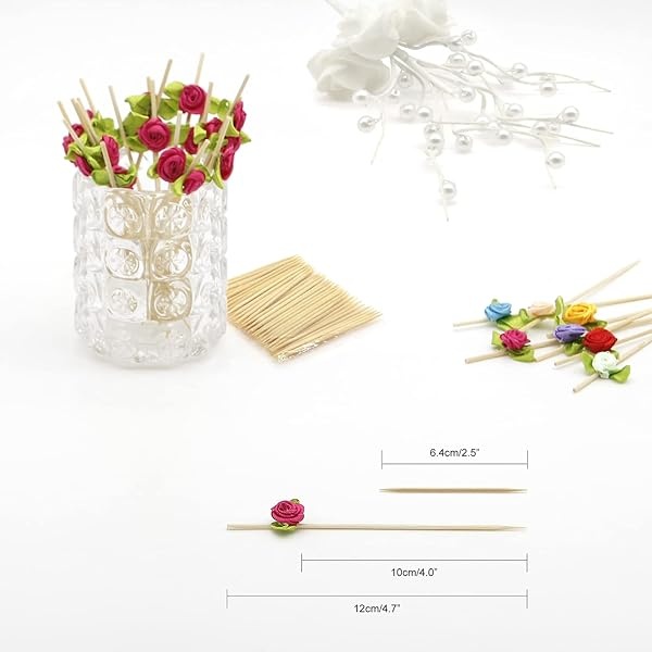 Minisland - Púas de cóctel de flores de rosa caliente, 100 unidades, palillos de bambú de lujo para aperitivos, despedida de soltera, boda, fiesta, San Valentín, alimentos, bebidas, frutas, Kabob, - Image 3
