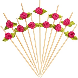 Minisland - Púas de cóctel de flores de rosa caliente, 100 unidades, palillos de bambú de lujo para aperitivos, despedida de soltera, boda, fiesta, San Valentín, alimentos, bebidas, frutas, Kabob,