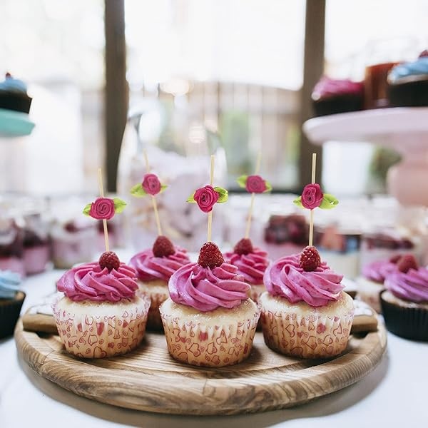 Minisland - Púas de cóctel de flores de rosa caliente, 100 unidades, palillos de bambú de lujo para aperitivos, despedida de soltera, boda, fiesta, San Valentín, alimentos, bebidas, frutas, Kabob, - Image 5