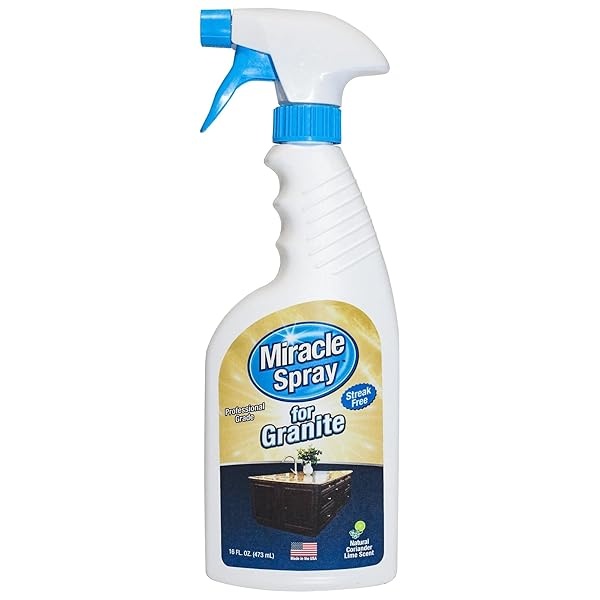 MiracleSpray para granito y piedra, súper limpiador para proteger y pulir todas las superficies de piedra, incluyendo mármol, cuarzo, pizarra, azulejos, laminado, ideal para soporte de limpieza de cocina y baño, kit de 16 onzas