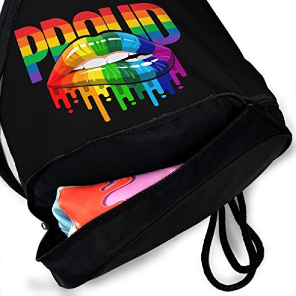 Mochila con cordón para gimnasio, yoga, deportes al aire última intervensión, Impresión 3D., LGBT Pride Biting Lip, 15"x16" - Image 4